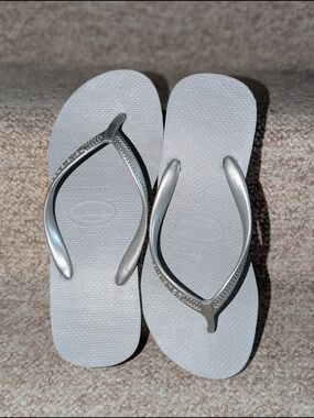 Havaianas Women's High Wedge Silver Metallic Slim Sandals